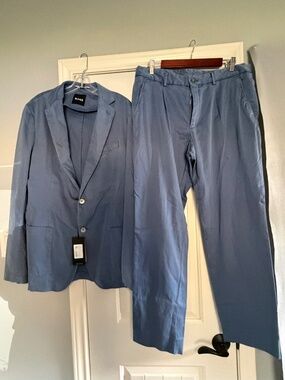 $795 BOSS Hugo C Hanry Slim Fit  2 Piece Suit Blue Mens Size 46R NEW